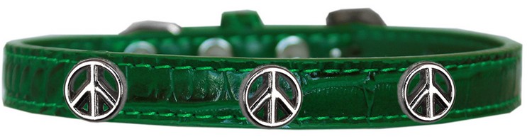 Peace Sign Widget Croc Dog Collar Emerald Green Size 18